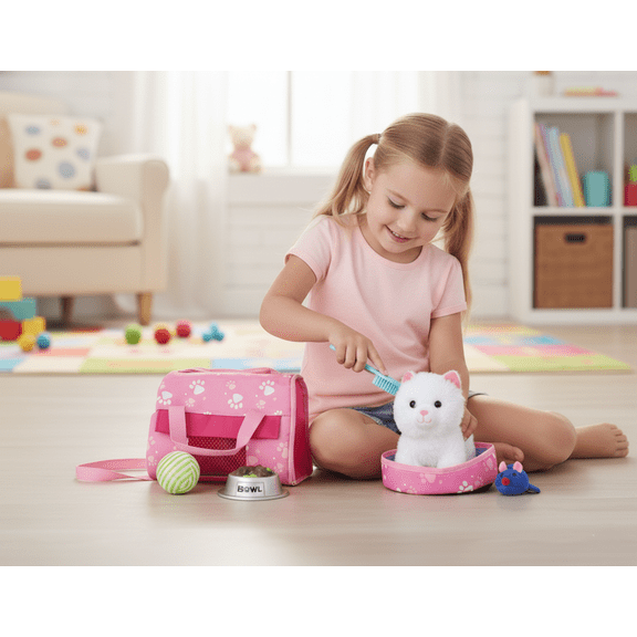 Sophias White Plush Kitty Cat and Accessories Set for 18" Dolls