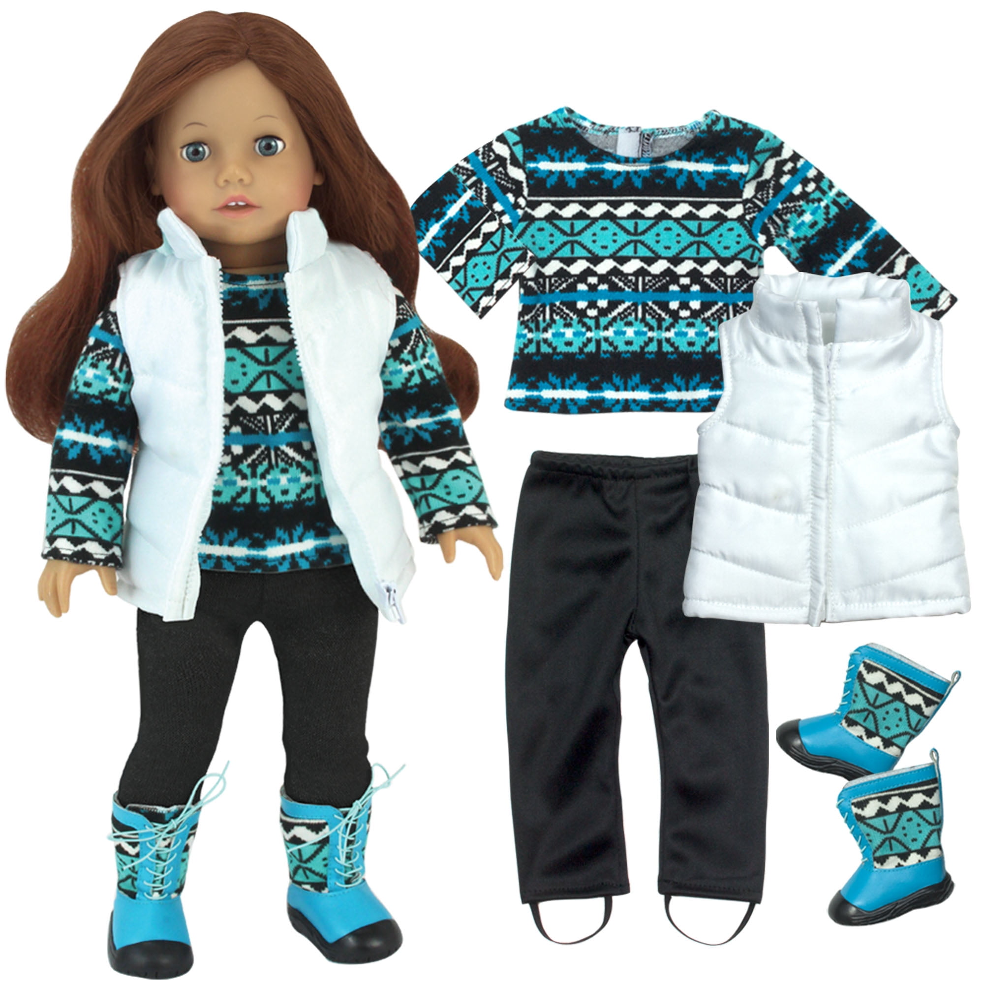 Sophia's Fair Isle Winter Outfit Set For 18 Inch Dolls - Sweater, Leggings, Vest & Boots
