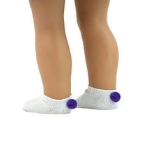 Sophia's Ankle Socks with Pom-Poms for 18 Dolls, White/Purple
