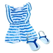 Sophias Stripe Romper and Sandals for 18" Dolls, Blue/White