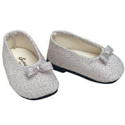 Sophia’s Flat Glitter Shoes with Bow for 18" Dolls, Silver
