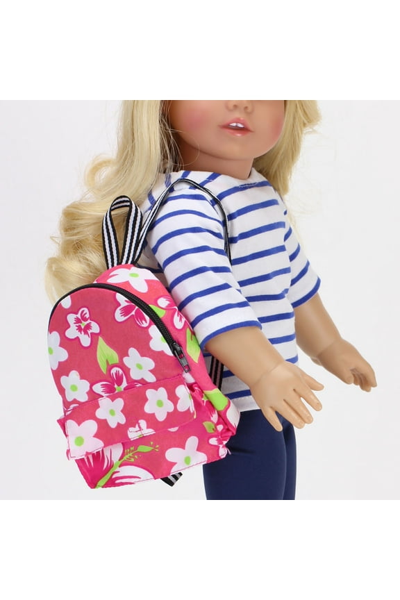 Flower Print Backpack for 18" Dolls, Hot Pink