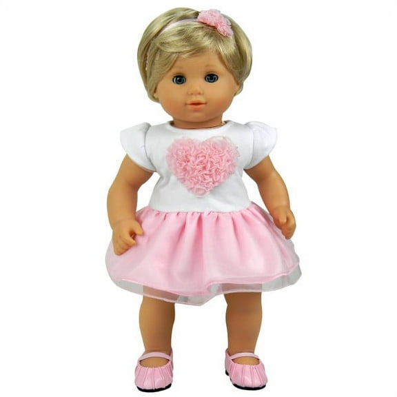 Sophia's Heart Dress and Headband Outfit for 15'' Dolls, White/Pink