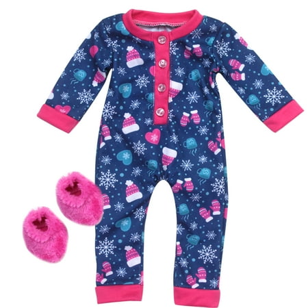 Sophia's Hot Cocoa Pajama Onesie with Fuzzy Slippers for 18  Dolls, Navy/Hot Pink