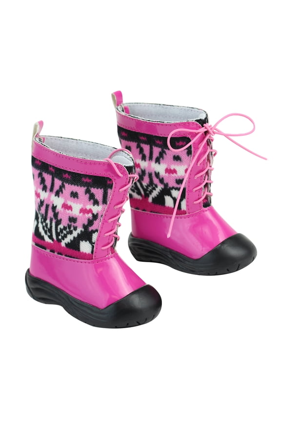 Ikat Print Knit Winter Snow Boots for 18 inches Dolls, Pink
