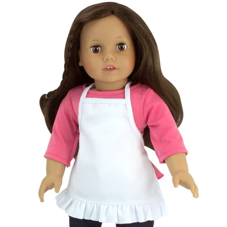 Sophia's Kids Gender-Neutral Basic Plain Mix & Match Baking/Art Apron with Pleated Ruffle Trim & Tie-Back for 18â€ Dolls, White