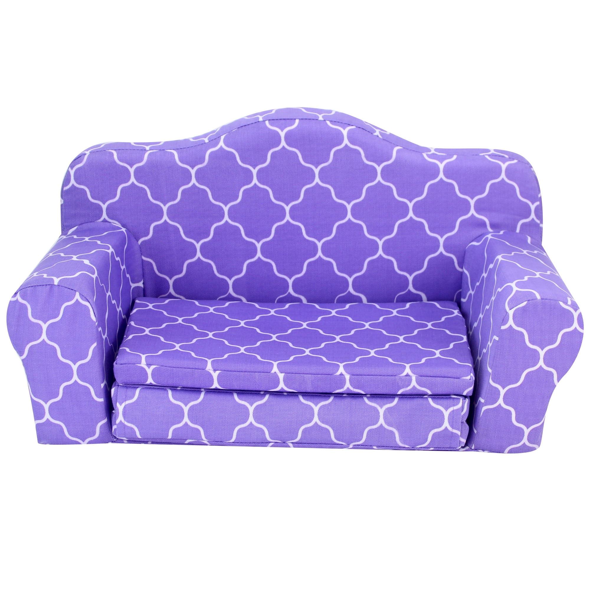 Sophia's Plush Purple and White Quatrefoil Print Pull-Out Sofa Bed for 18" Dolls