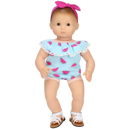 Sophia's Kids Watermelon Print Romper & Pink Headband for 15â€ Baby Dolls, Light Blue, polyester