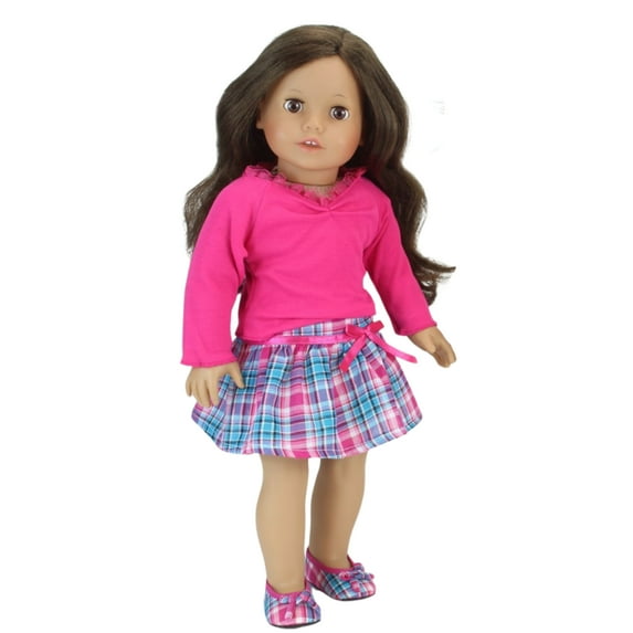 Sophia’s Hot Pink & Blue Pleated Plaid Skirt for 18” Dolls