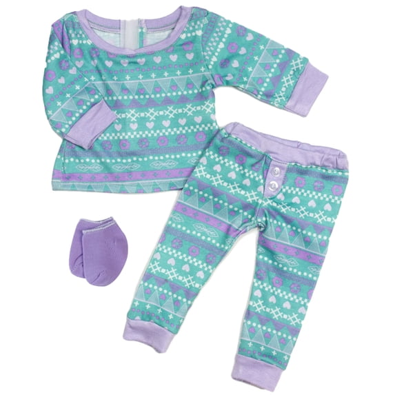 Sophia's Pattern Pajamas for 18" Dolls, Aqua/Purple