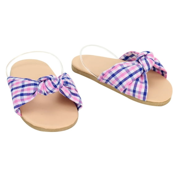Sophia's Plaid Fabric Knot Sandal for 18" Dolls, Pink/Blue