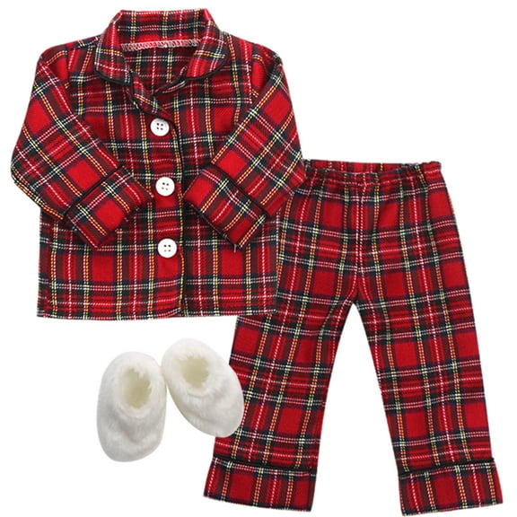 Sophia's Red Flannel Pajamas and Slippers Set for 18" Dolls
