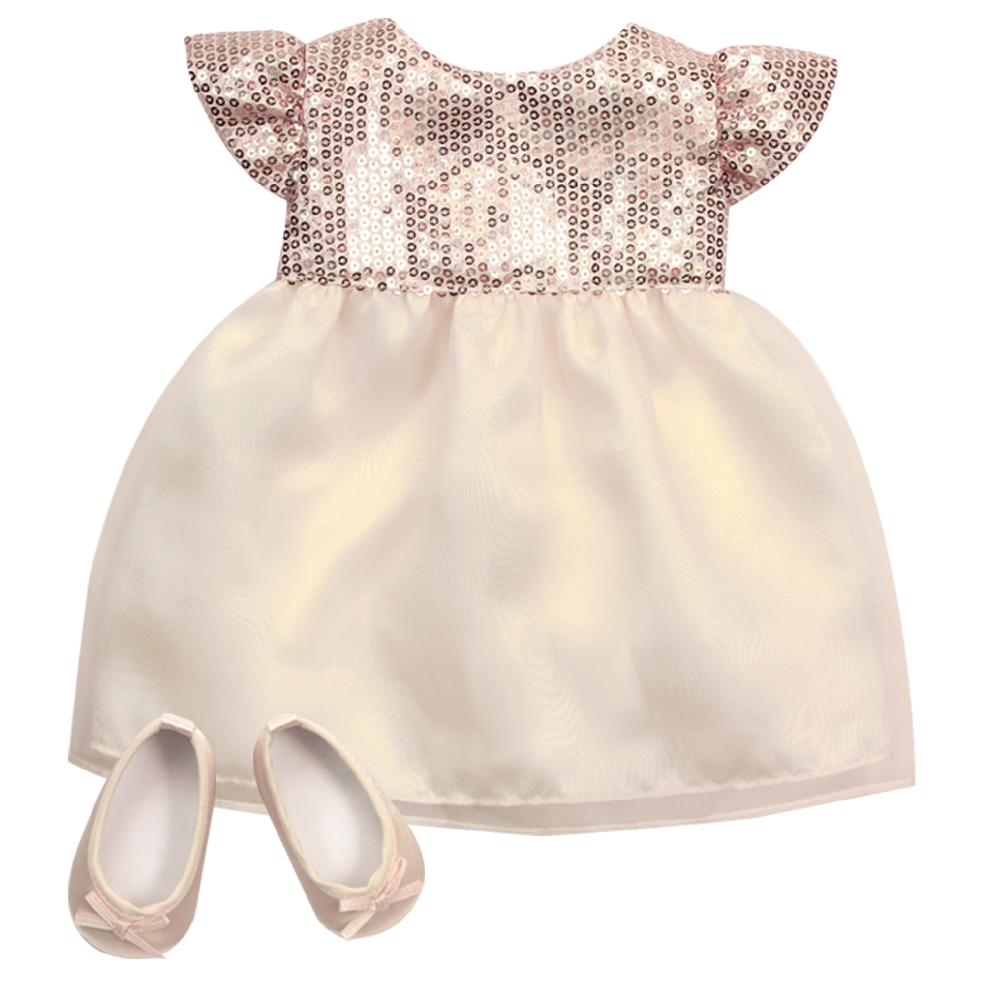 Sophias Sequin Dress & Shoes for 15 Baby Dolls, Champagne Gold
