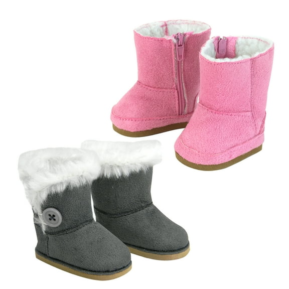 Sophia's Set of 2 Mini Ewe Boots with Fleece Lining for 18 Dolls, Pink and Gray