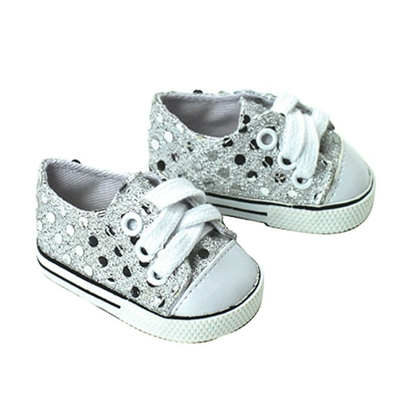 Sophia's Silver Sequin Sneaker Shoes with Laces for 18" Dolls