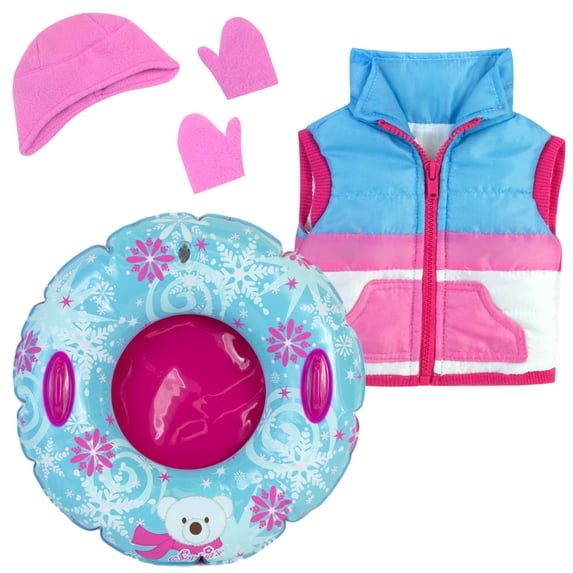 Sophia's Winter Clothing Accessory Set with Puffy Vest, Hat, Mittens and Snow Tube for 18" Dolls
