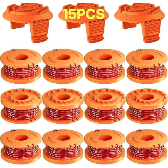 Sophialy 15 Pack (WA0010)Replacement Trimmer Line Spool Compatible with Worx Weed Eater, 0.065 inch Trimmer Line Refills for Worx Trimmer,Weed Wacker String Replacement Parts(12 Trimmer Spools,3 Trim
