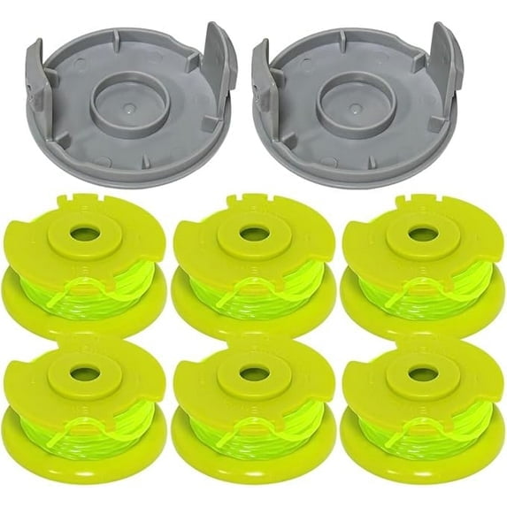 Sophialy String Trimmer Line for Ryobi One Plus AC80RL3, 0.08" 6-Pack Replacement Spools with 2 Cap Covers for 18V 24V 40V Cordless Weed Wacker Grass Trimmer Green Nylon Line