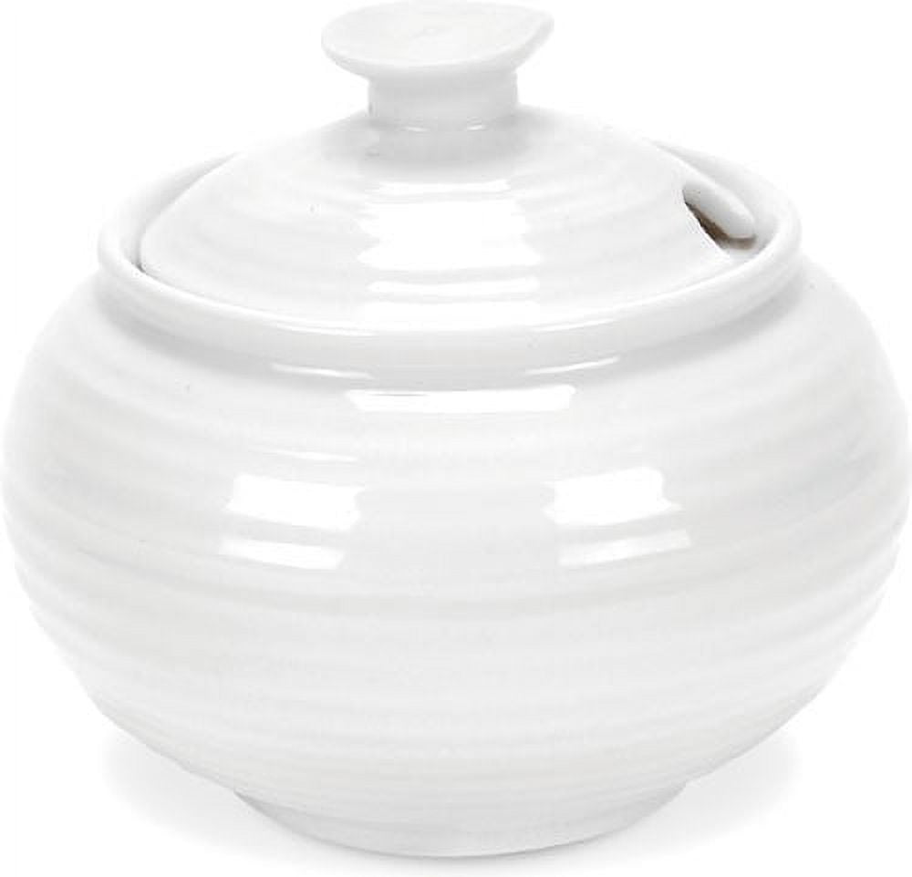 White Porcelain Ripple Design Covered Sugar Bowl