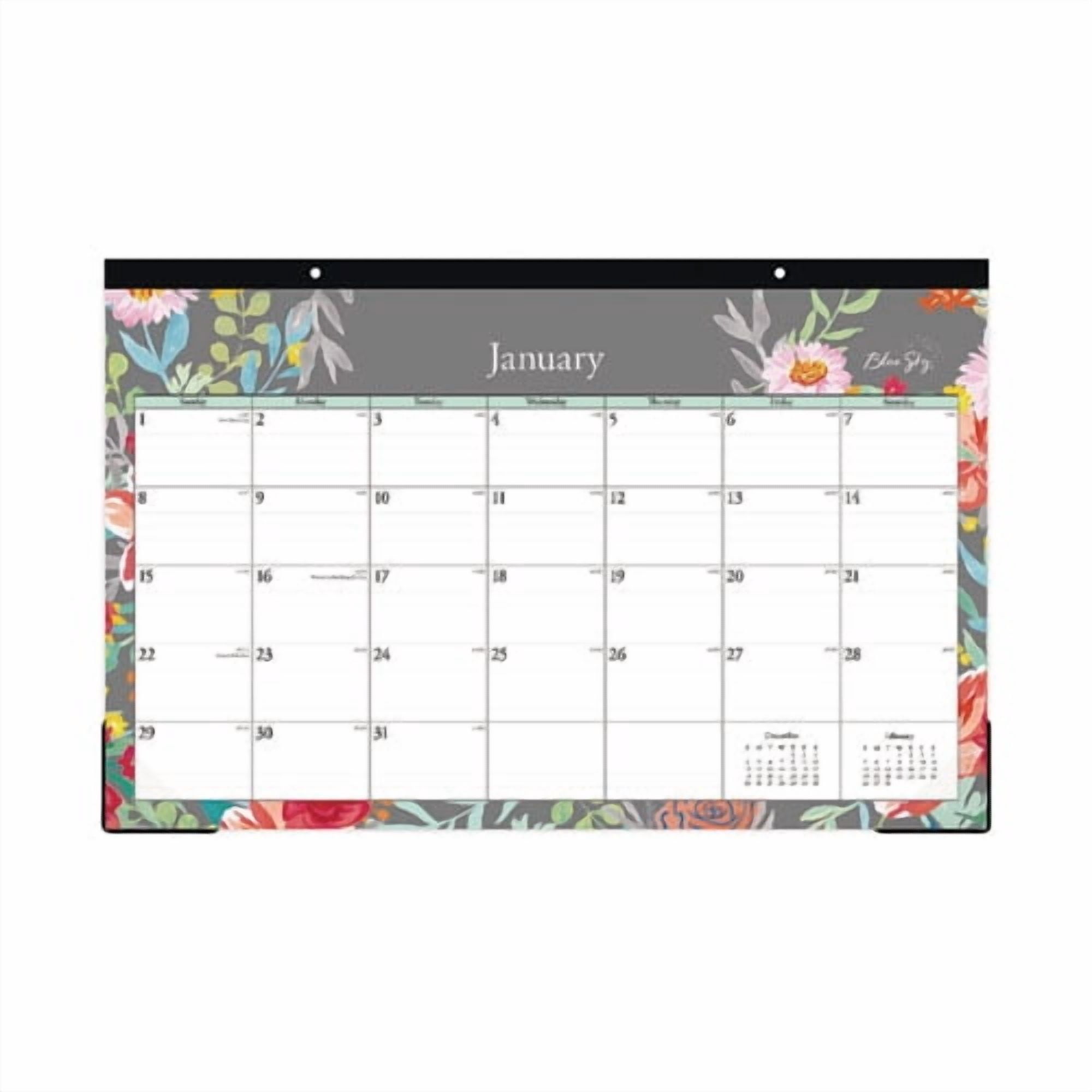 Sophie Desk Pad, Floral Artwork, 17 x 11, Multicolor Sheets, Black Binding, Clear Corners, 12-Month (Jan to Dec): 2026 | Bundle of 2