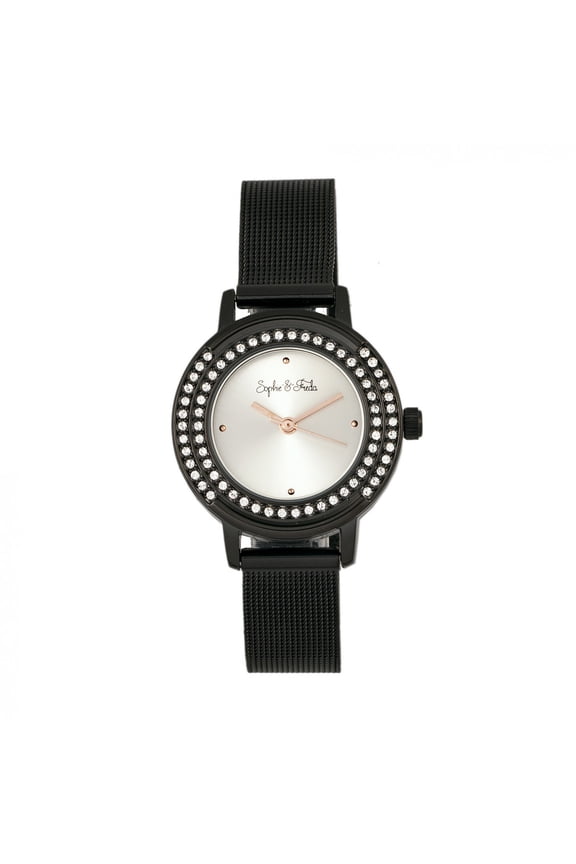 Sophie & Freda Cambridge Bracelet Watch W/Swarovski Crystals - Black