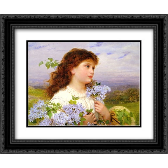 Sophie Gengembre Anderson 2x Matted 24x20 Black Ornate Framed Art Print 'The Time of the Lilacs'