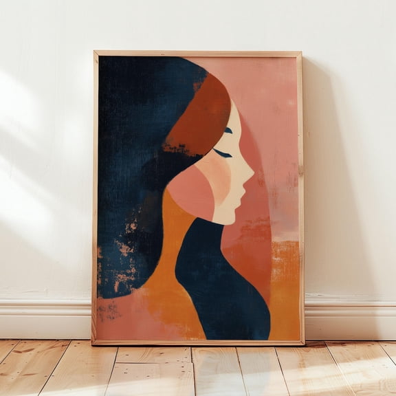 Sophie In Blush Navy Terracotta Female Portrait Wall Art Home Decor Unframed Paper Print