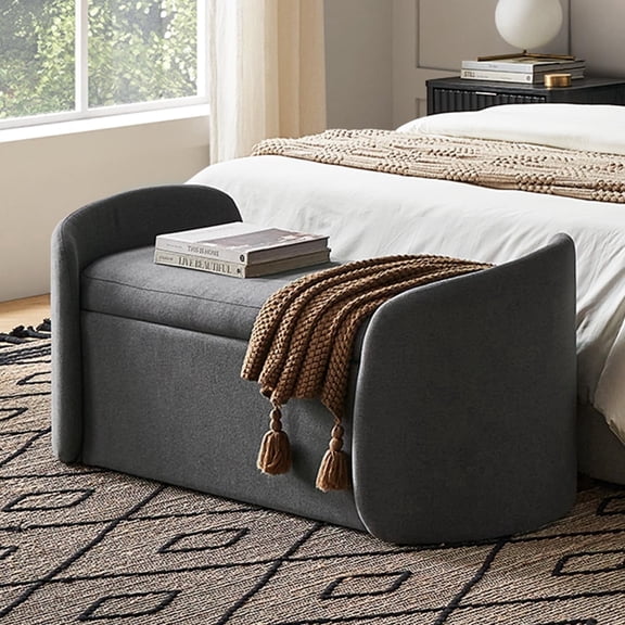Sophie Storage Bench, Dark Gray Fabric