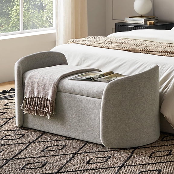 Sophie Storage Bench, Light Gray Fabric