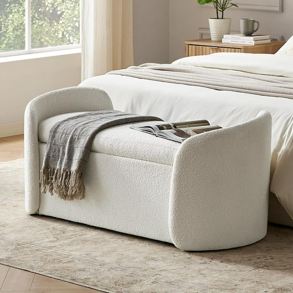 Sophie Storage Bench, Pearl White Boucle
