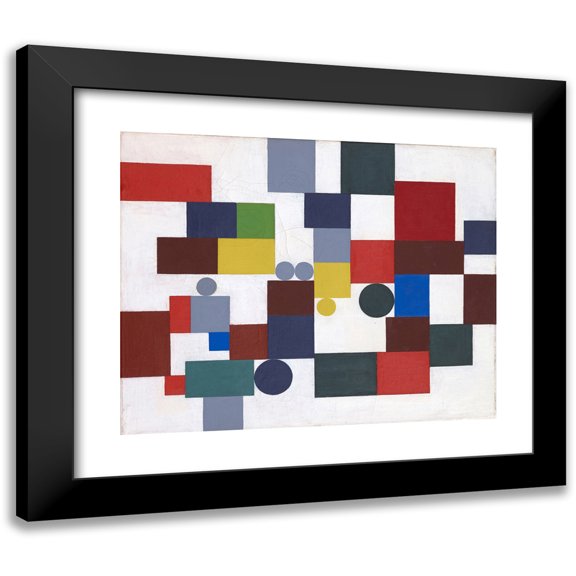 Sophie Taeuber-Arp 24x20 Black Modern Framed Museum Art Print Titled - Composition with Tetragons, Rectangles and Circles Congruent (1939)