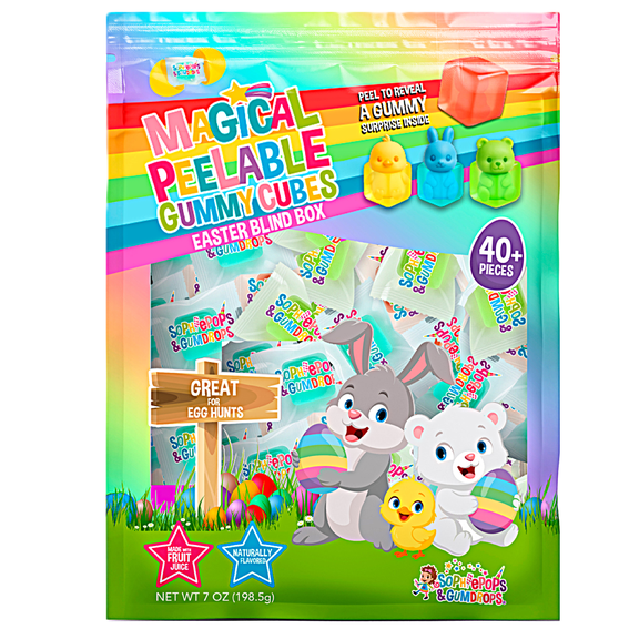 SophiePops & Gumdrops Easter Magical Peelable Gummy Cubes, Individually Wrapped Easter Egg Stuffers with Surprise Gummies Inside, 40 Count Bag