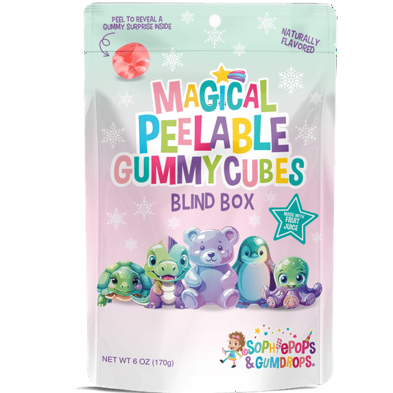 Sophiepops & Gumdrops, Magical Peelable Gummy Cubes , Gluten Free and Nut Free, Holiday Blind Box , Assorted Fruity Flavors, 6.0 oz, Bag