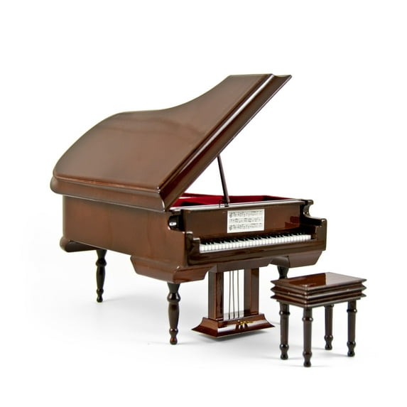 Sophisticated 18 Note Miniature Musical Hi-Gloss Brown Grand Piano with Bench - Anniversary Waltz (DFranklin)