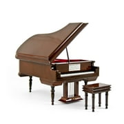 Sophisticated 18 Note Miniature Musical Hi-Gloss Brown Grand Piano with Bench - Imagine
