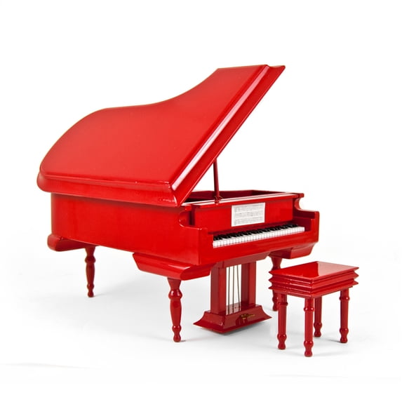 Sophisticated 18 Note Miniature Musical Hi-Gloss Fire Engine Red Grand Piano with Bench - Have Yourself A Merry Little Xmas