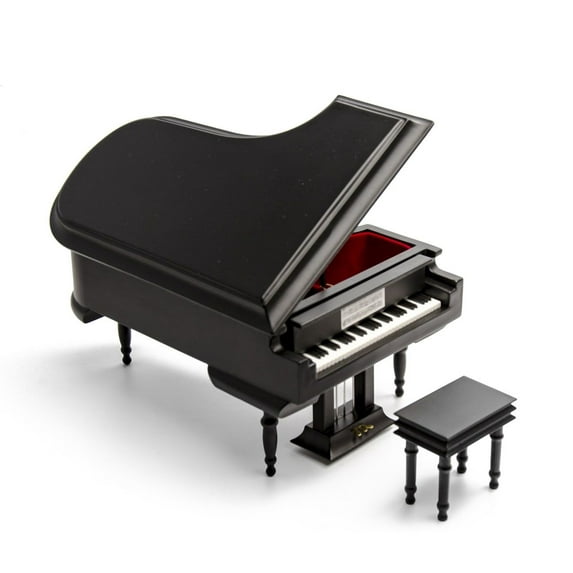 Sophisticated 18 Note Miniature Musical Matte Black Grand Piano With Bench, Music Selection - .0 Sole Mio