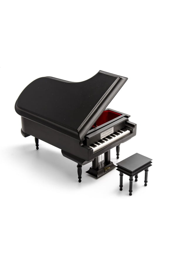 Sophisticated 18 Note Miniature Musical Matte Black Grand Piano With Bench, Music Selection - 18th Variation