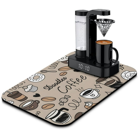 Sophisticated 19.5x12in Coffee Mat - Rubber-Backed, Hides Stains, Countertop Perfect, Diatom Mud, Coffee Bar Accessory, Absorbent Coffee Drying Mat