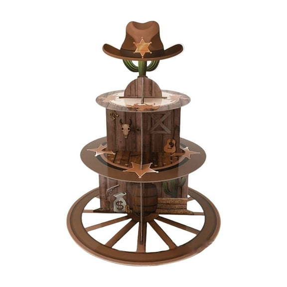 Sophisticated 3 Layer Paper Cakes Stand Wheel Design for Western Theme Birthday Party and Baby Showers Decorations