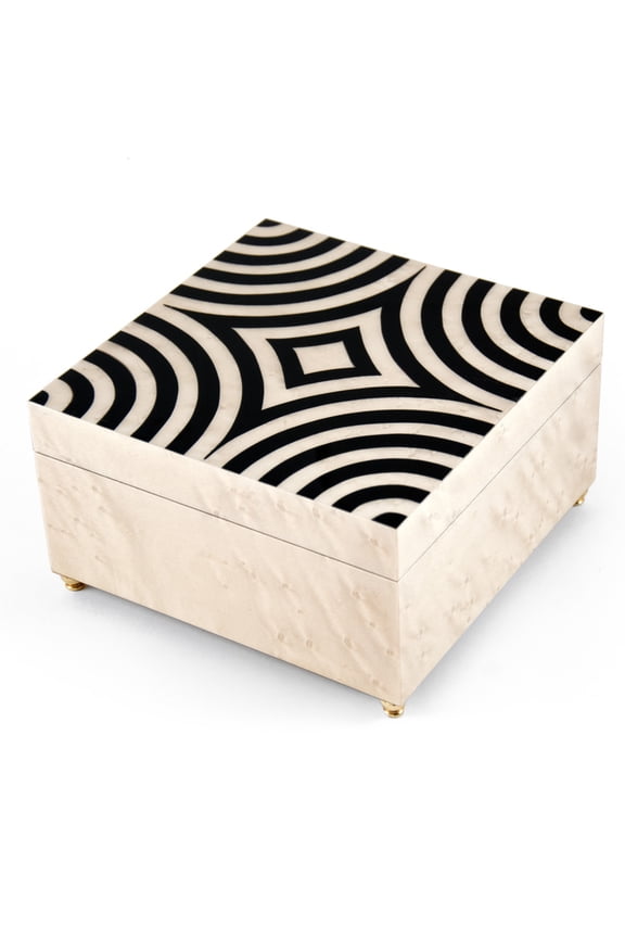 Sophisticated 30 Note Ivory with Black Lacquer accents Modern Sorrento Music Jewelry Box