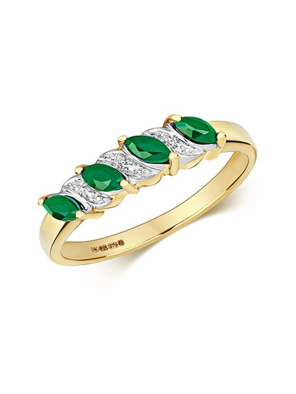 Sophisticated 9k Gold Women Diamond Ring Brilliant Cut H - PK with Emerald