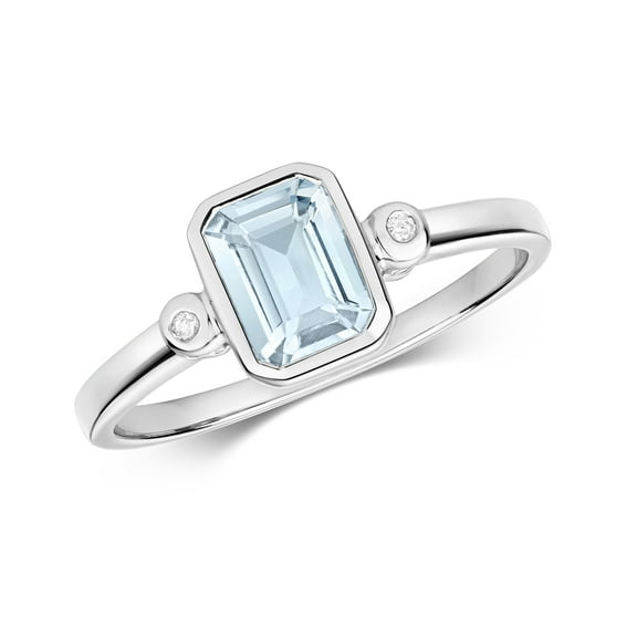 Sophisticated 9k White Gold Women Diamond Ring Brilliant Cut H - PK with Aquamarine