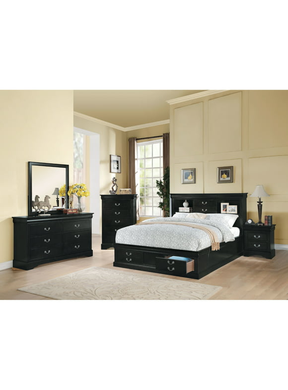 Sophisticated And Spacious Queen Size Storage Bed, Black- Saltoro Sherpi