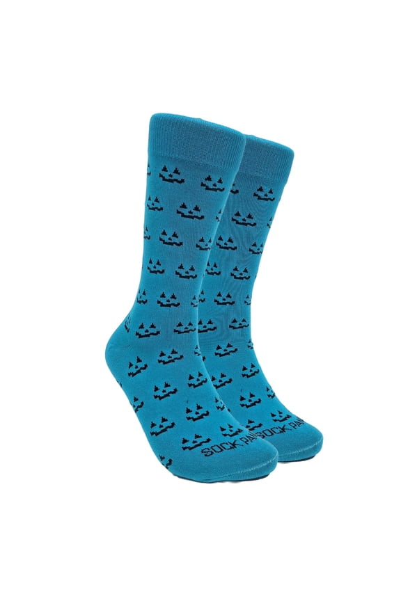 Sophisticated Blue Pumpkin Face Patterned Socks (Adult Large - Men's Shoe Sizes 8-12)