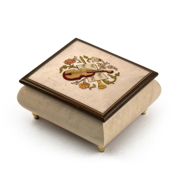 Sophisticated Cream Stain Music Box with Violin Wood Inlay - Bridge Over Troubled Water