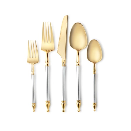 Sophisticated Cutlery 40 pcs Silver / Gold Top Disposable Plastic Tableware - Elegant And Perfect For All Occasions