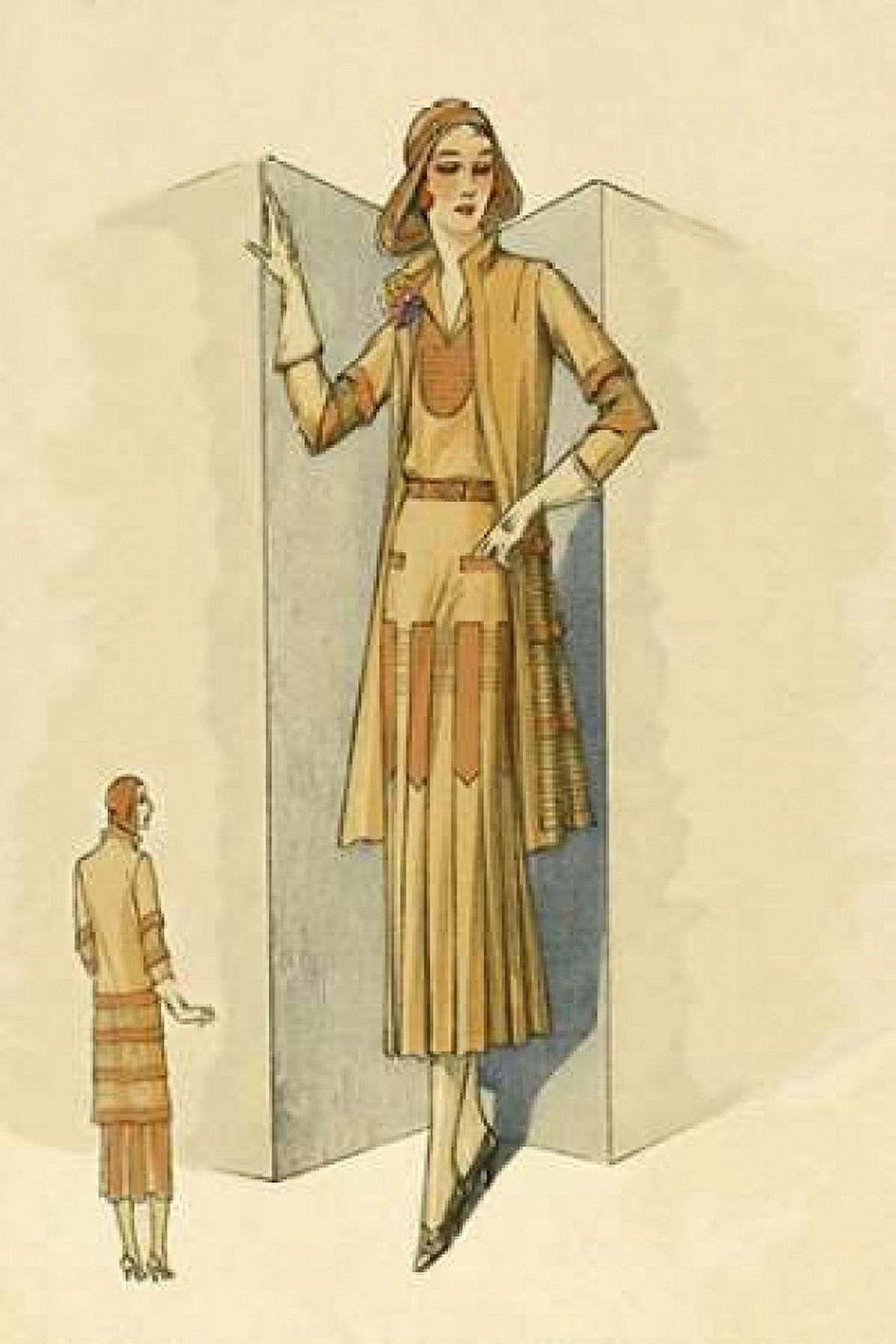 Sophisticated Daywear in Camel Canvas Art - Vintage Fashion (12 x 18)