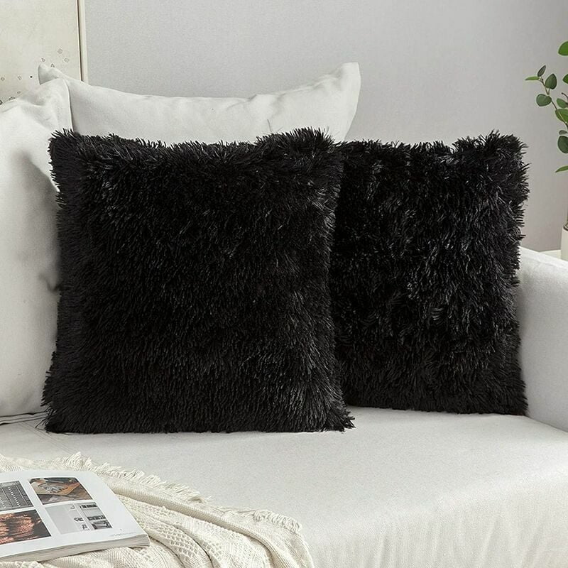 Luxurious Black Faux Fur 20x20 Pillow Covers Set
