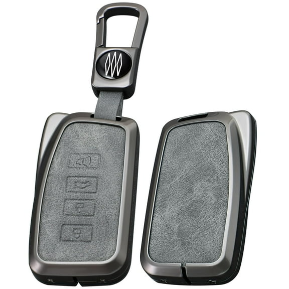 Sophisticated Gray Metal and Leather Hybrid Protective Key Fob Case with Keychain Compatible with Lexus IS ES GS LS RX NX GX LX RC LC Series 250 300 350 450h 460 600h Smart Remote Cover